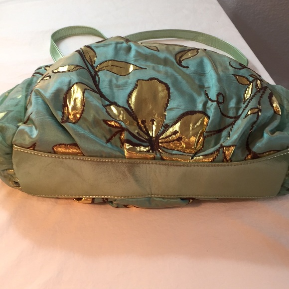 Unique bag, teal/green, gold floral, gorgeous, EUC - Picture 5 of 8